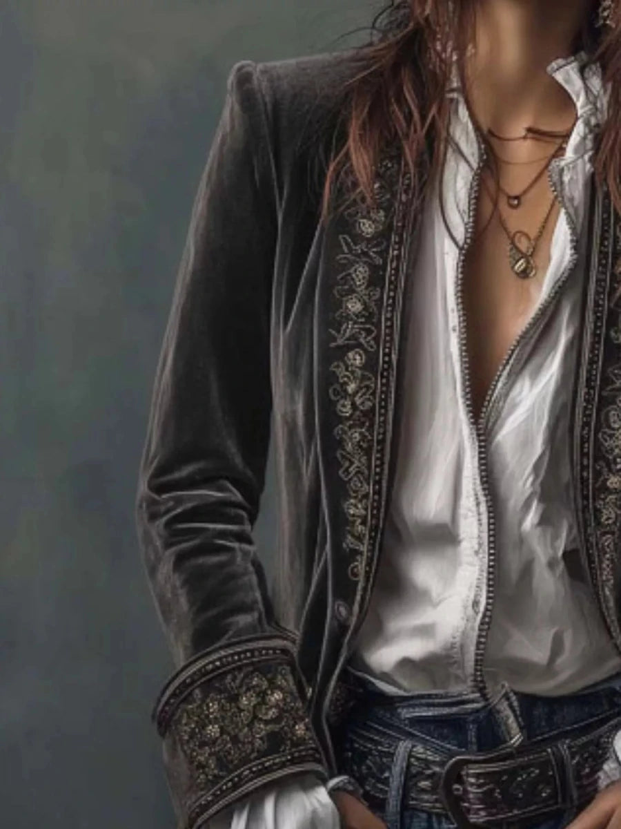 Gilded Embroidered Luxe Jacket - Brick + Boho