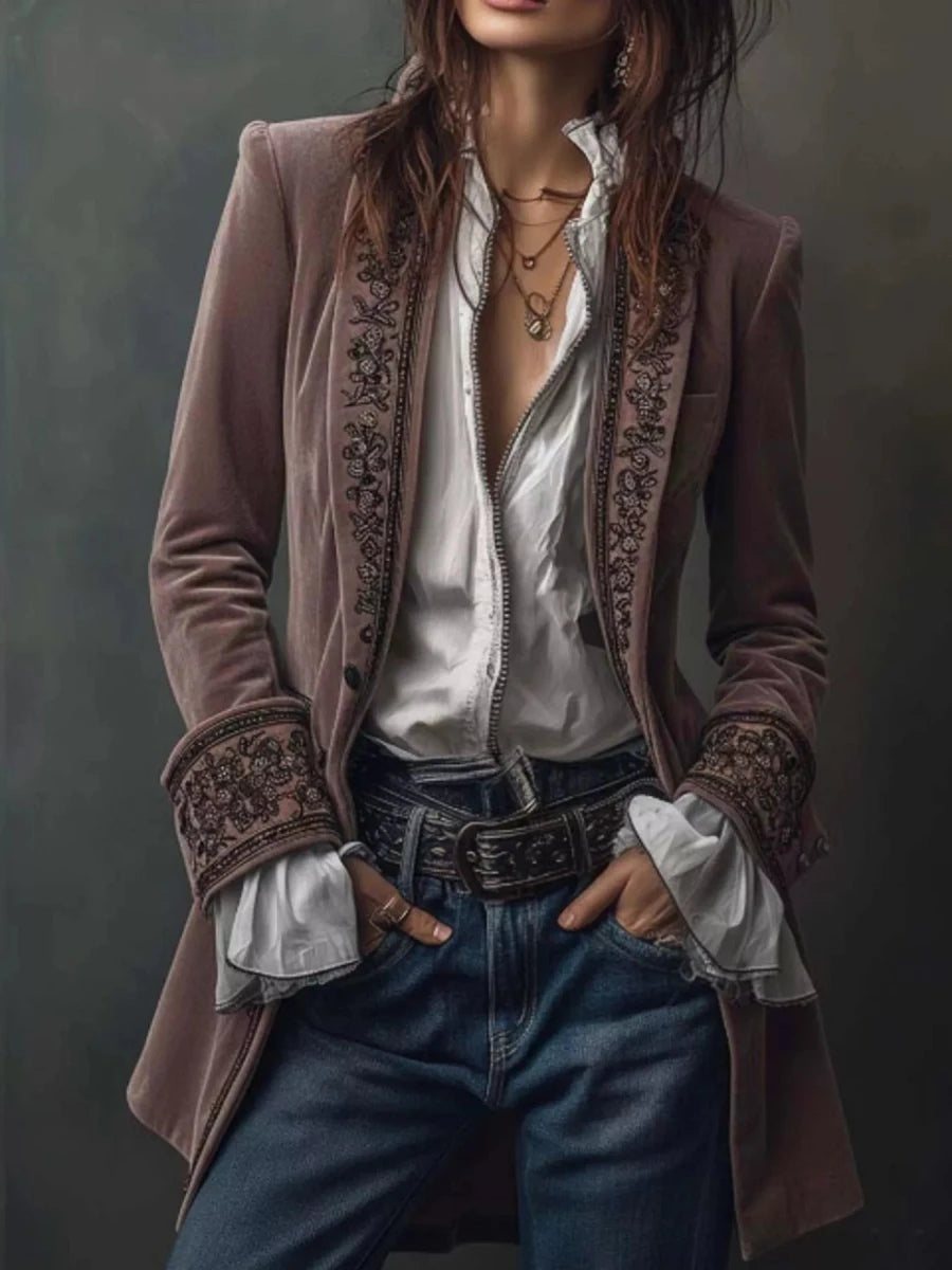 Gilded Embroidered Luxe Jacket - Brick + Boho