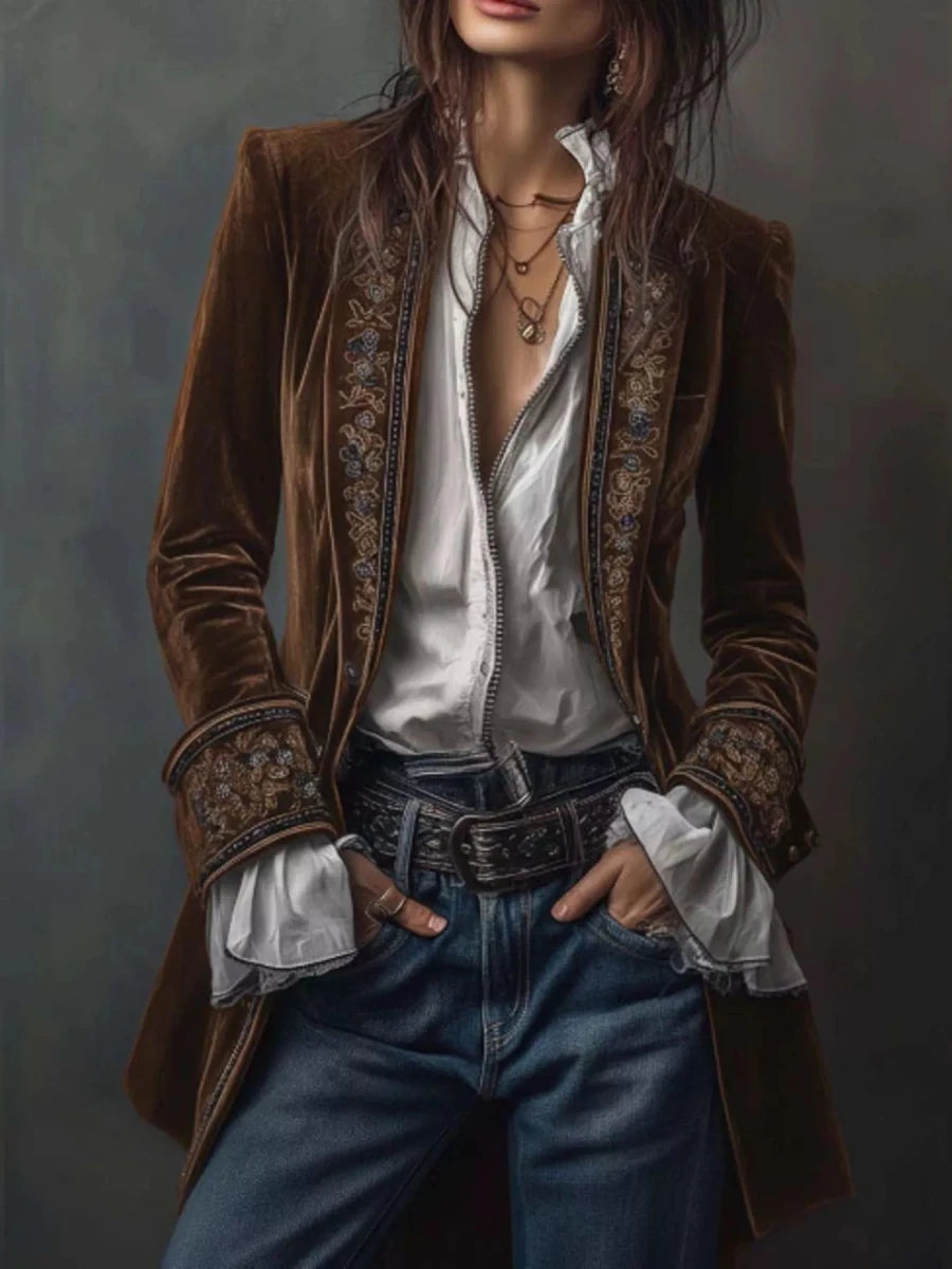 Gilded Embroidered Luxe Jacket - Brick + Boho