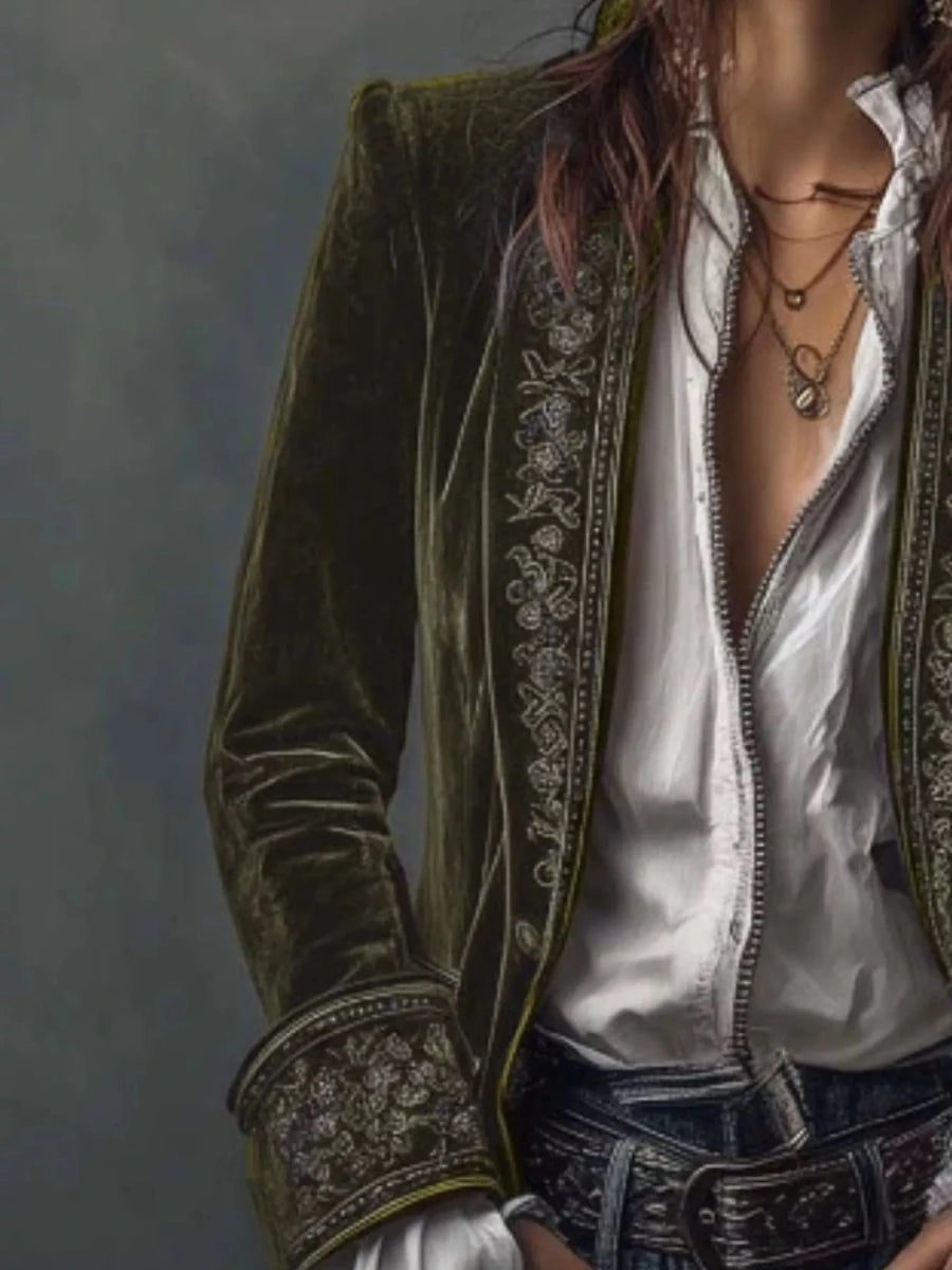 Gilded Embroidered Luxe Jacket - Brick + Boho