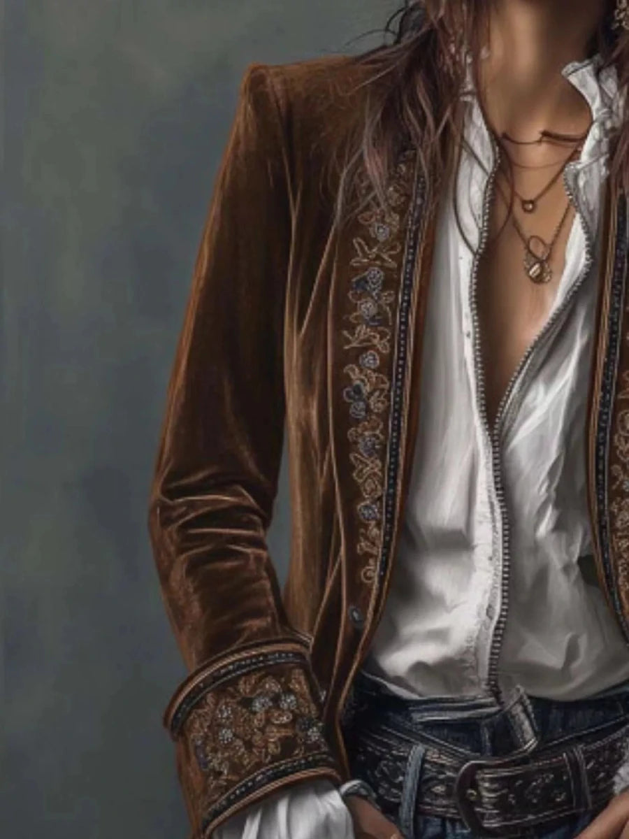 Gilded Embroidered Luxe Jacket - Brick + Boho