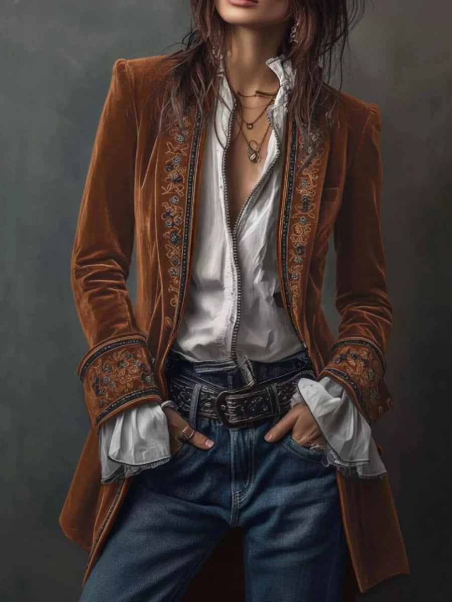 Gilded Embroidered Luxe Jacket - Brick + Boho