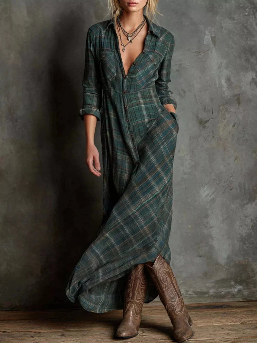 Gossamer Plaid Maxi - Brick + Boho