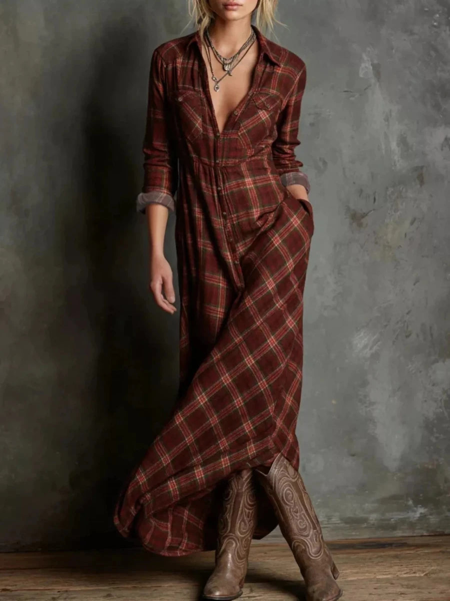 Gossamer Plaid Maxi - Brick + Boho