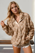 Groove Checkered Fuzzy Jacket - Brick + Boho
