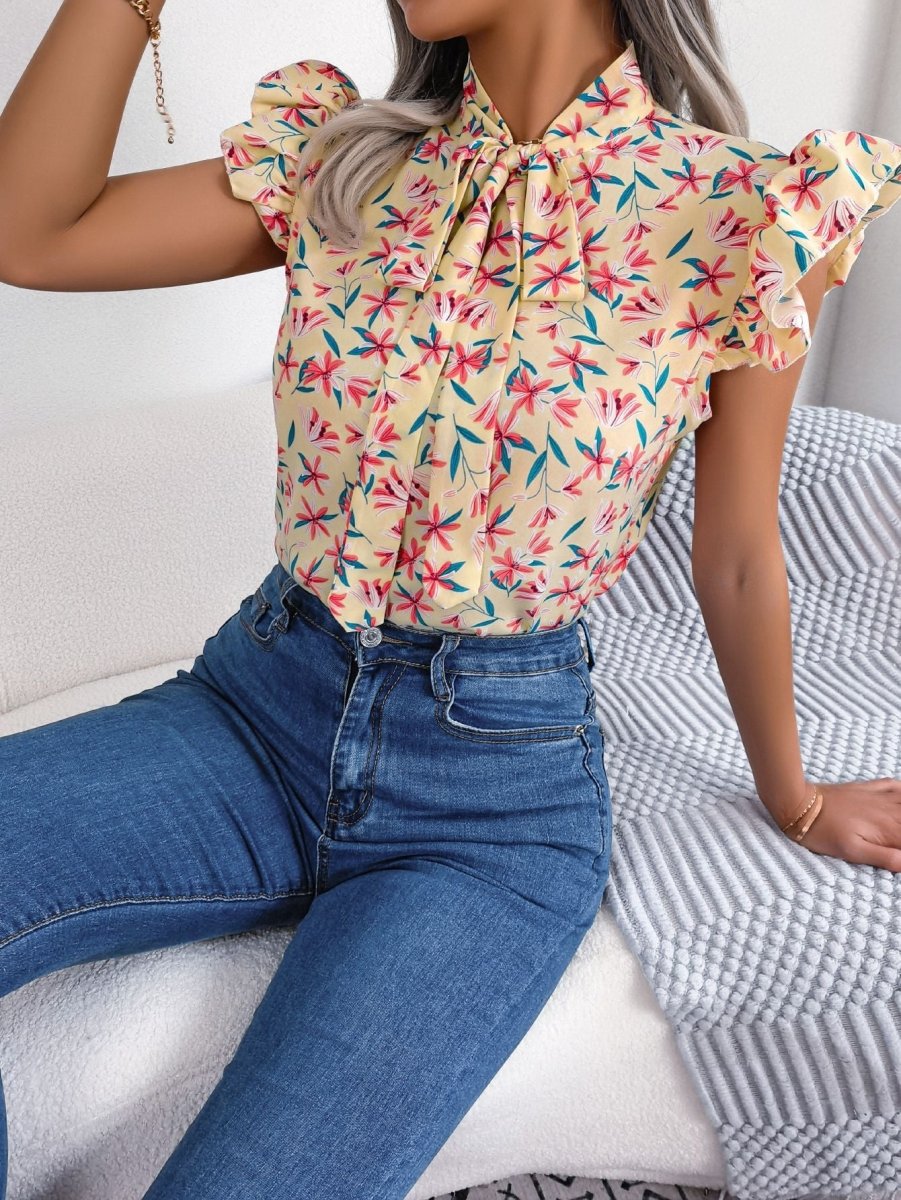 High - Fidelity Flutter Sleeve Top - Brick + Boho