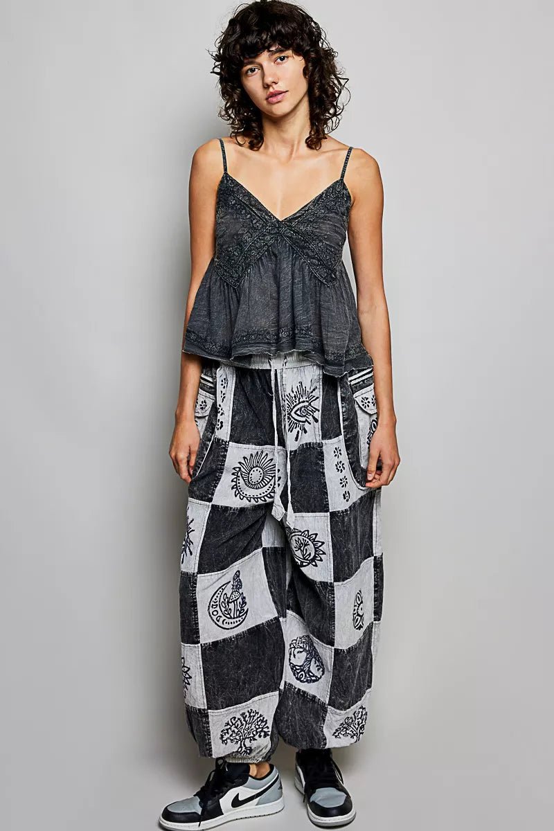 High - Rise Patchwork Jogger Pants - Brick + Boho