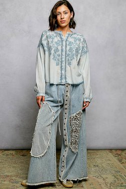 Indigo Bloom Embroidered Top - Brick + Boho