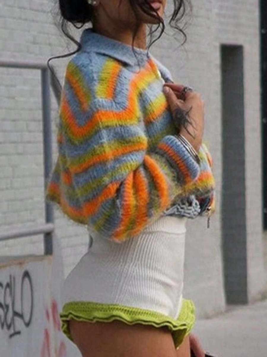 Infinite Striped Zip Cardigan - Brick + Boho