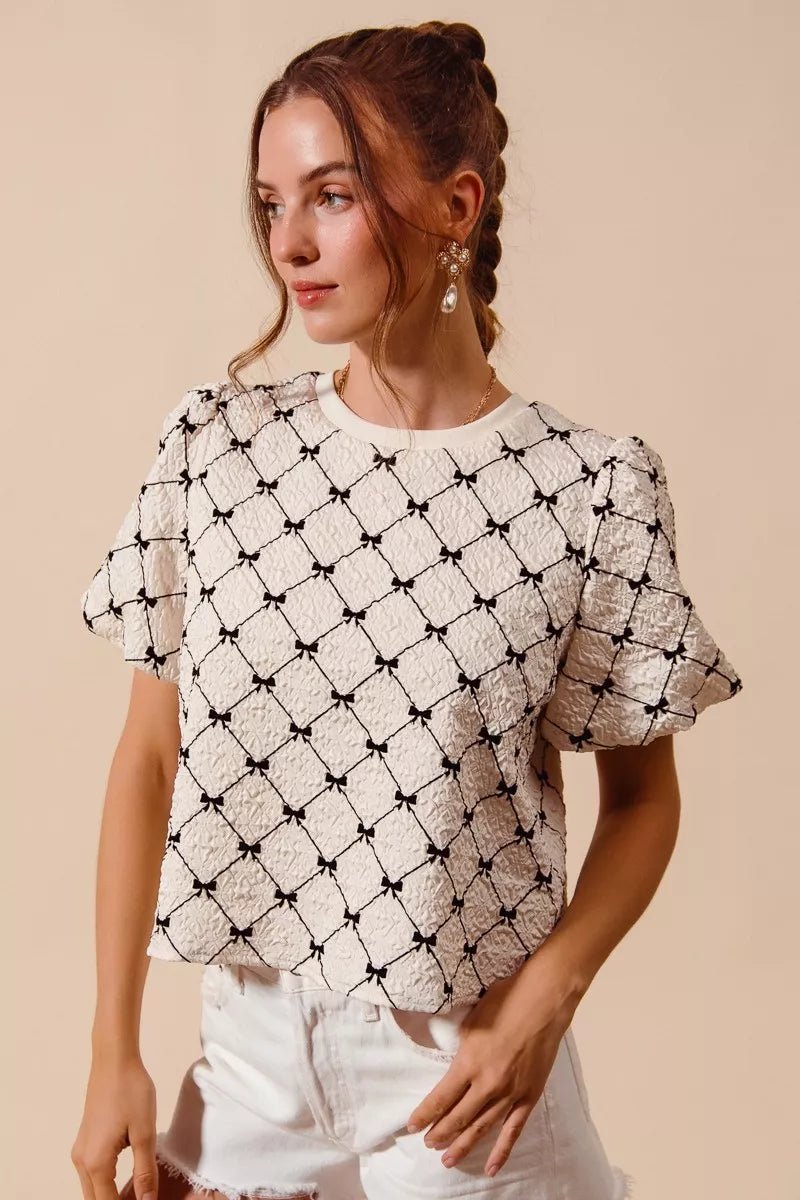 Ivory Bow Bubble Top - Brick + Boho