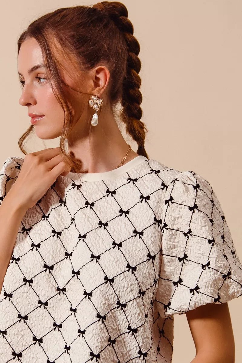 Ivory Bow Bubble Top - Brick + Boho