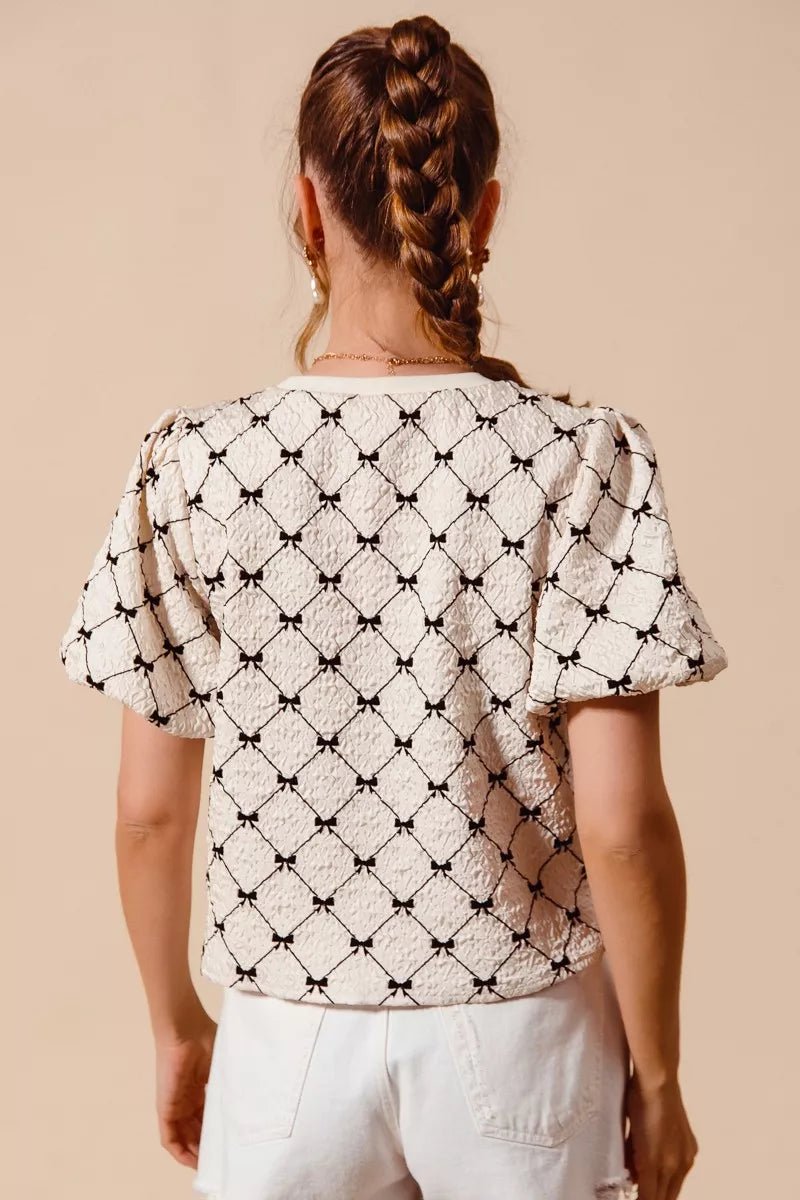 Ivory Bow Bubble Top - Brick + Boho