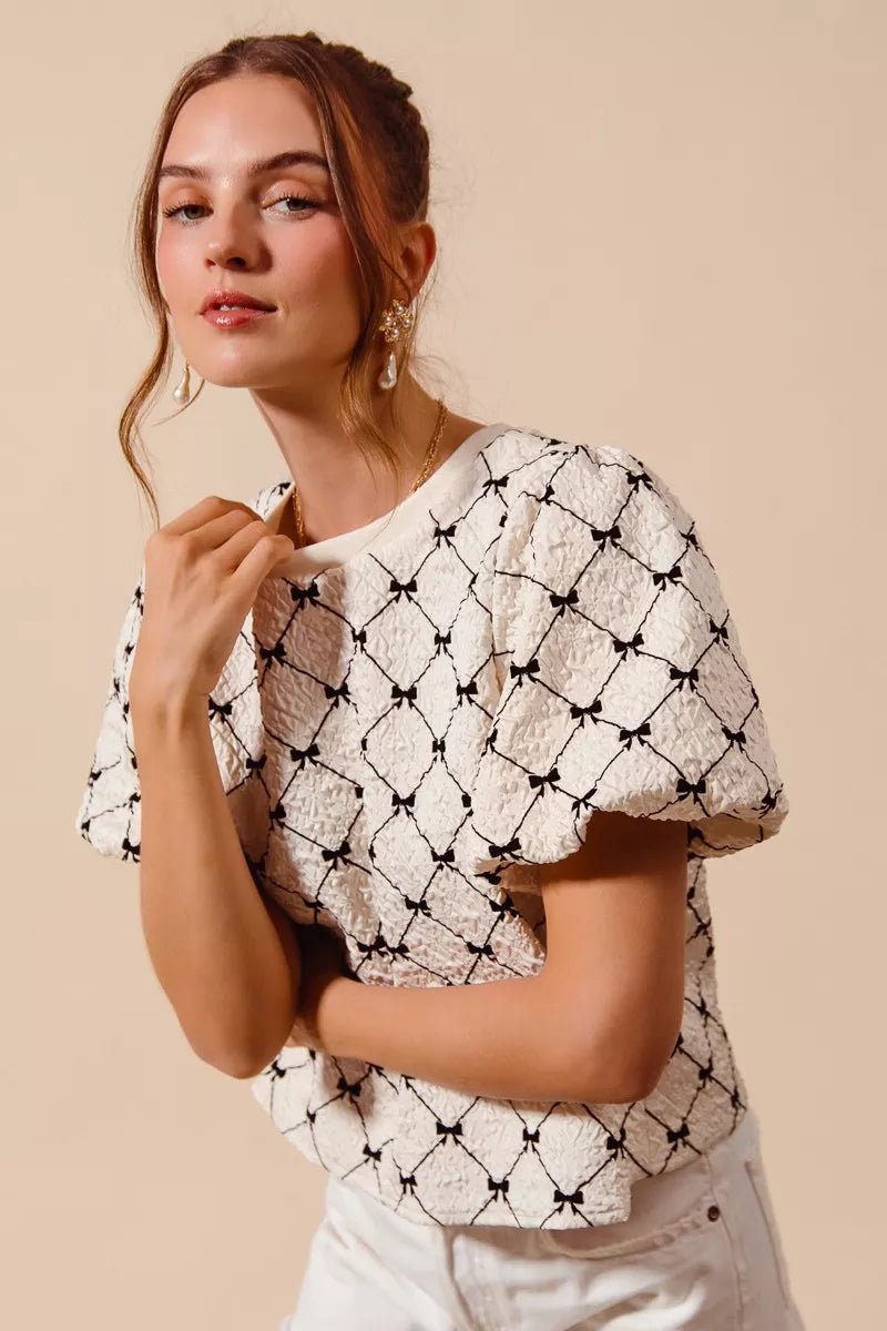 Ivory Bow Bubble Top - Brick + Boho
