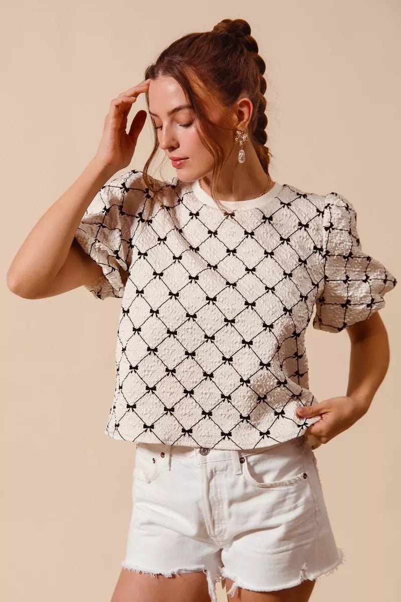 Ivory Bow Bubble Top - Brick + Boho