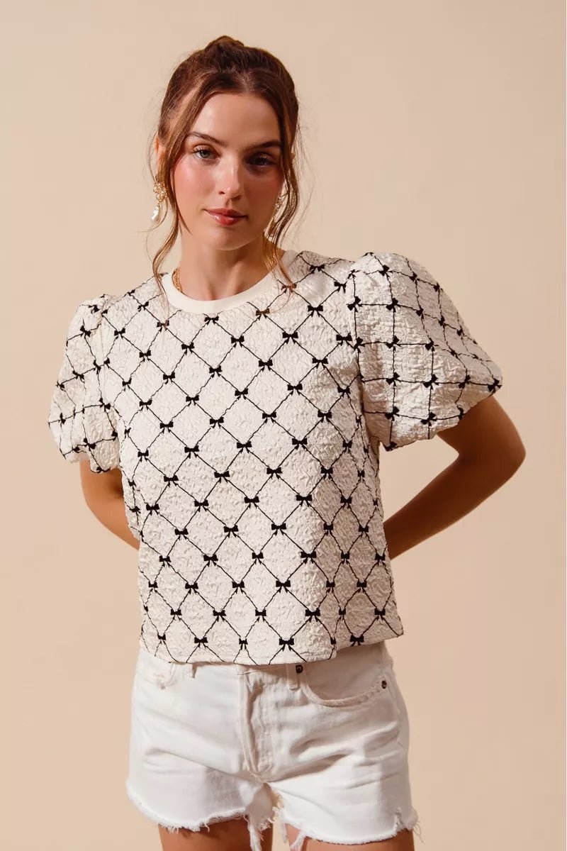 Ivory Bow Bubble Top - Brick + Boho
