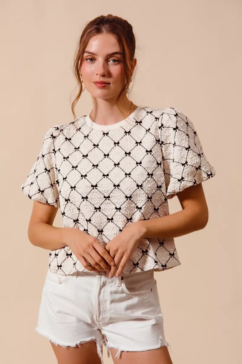 Ivory Bow Bubble Top - Brick + Boho