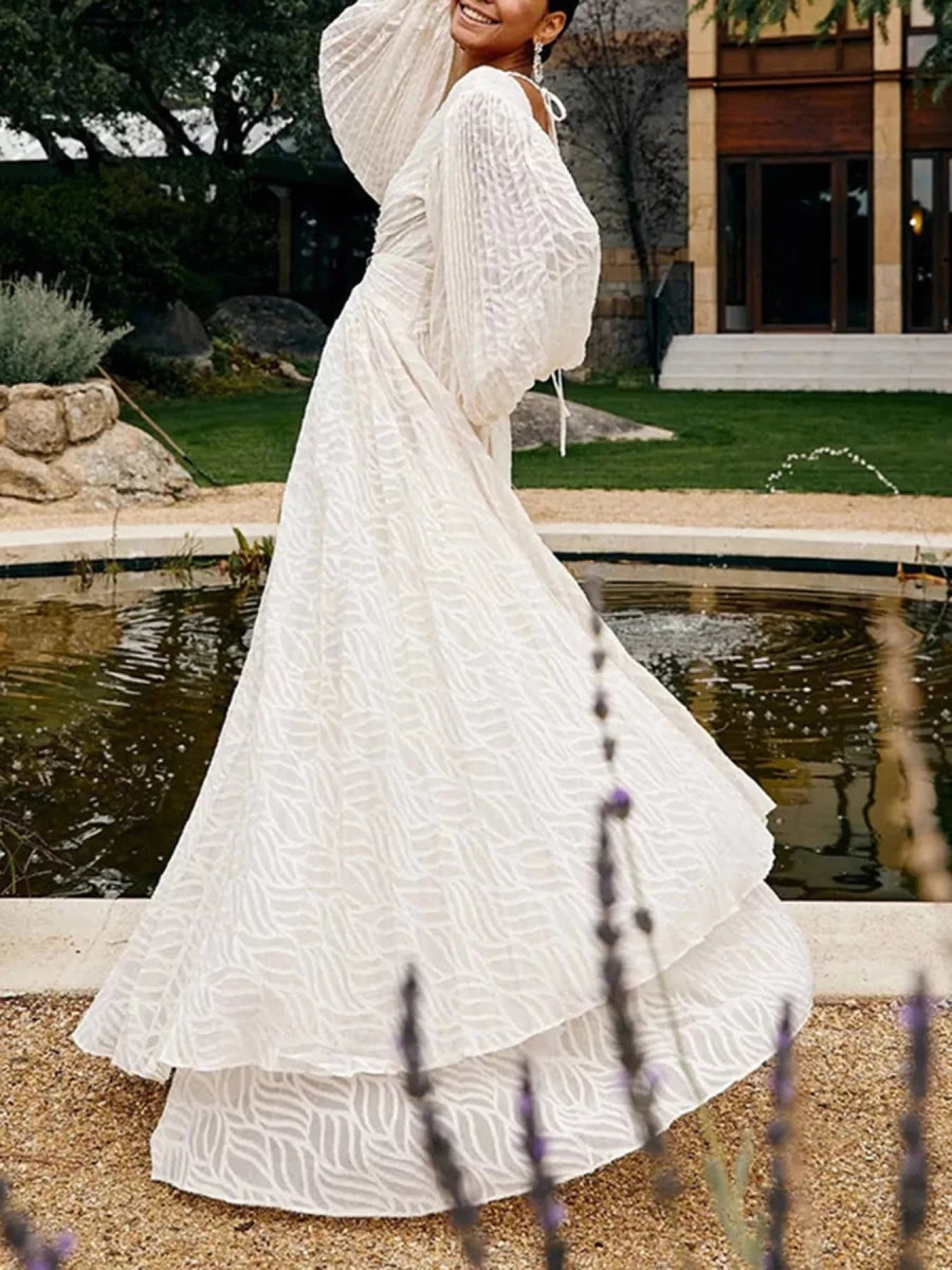 Ivory Draped Maxi Gown - Brick + Boho