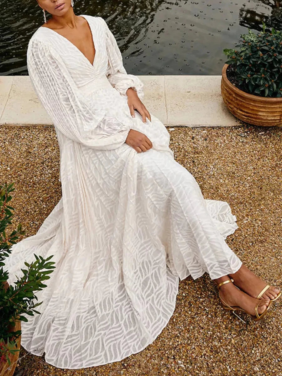 Ivory Draped Maxi Gown - Brick + Boho