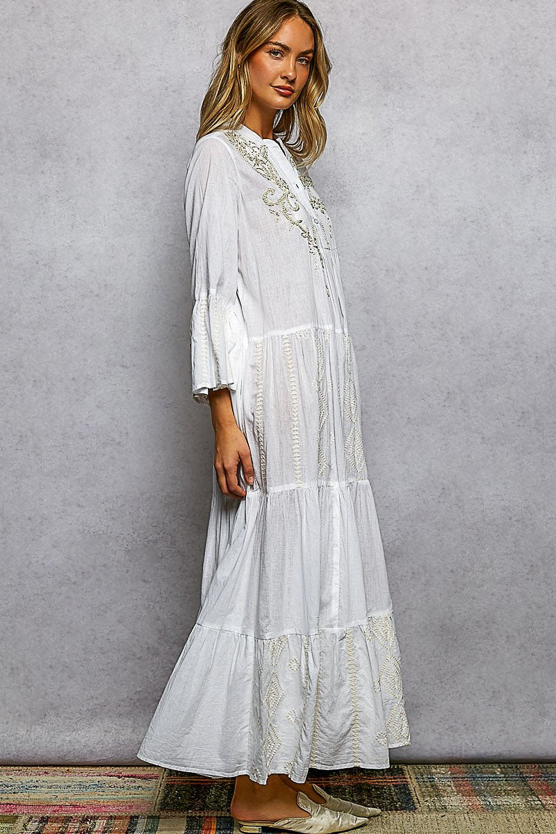 Ivory Meadow Embroidered Maxi - Brick + Boho