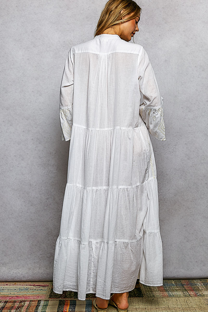 Ivory Meadow Embroidered Maxi - Brick + Boho