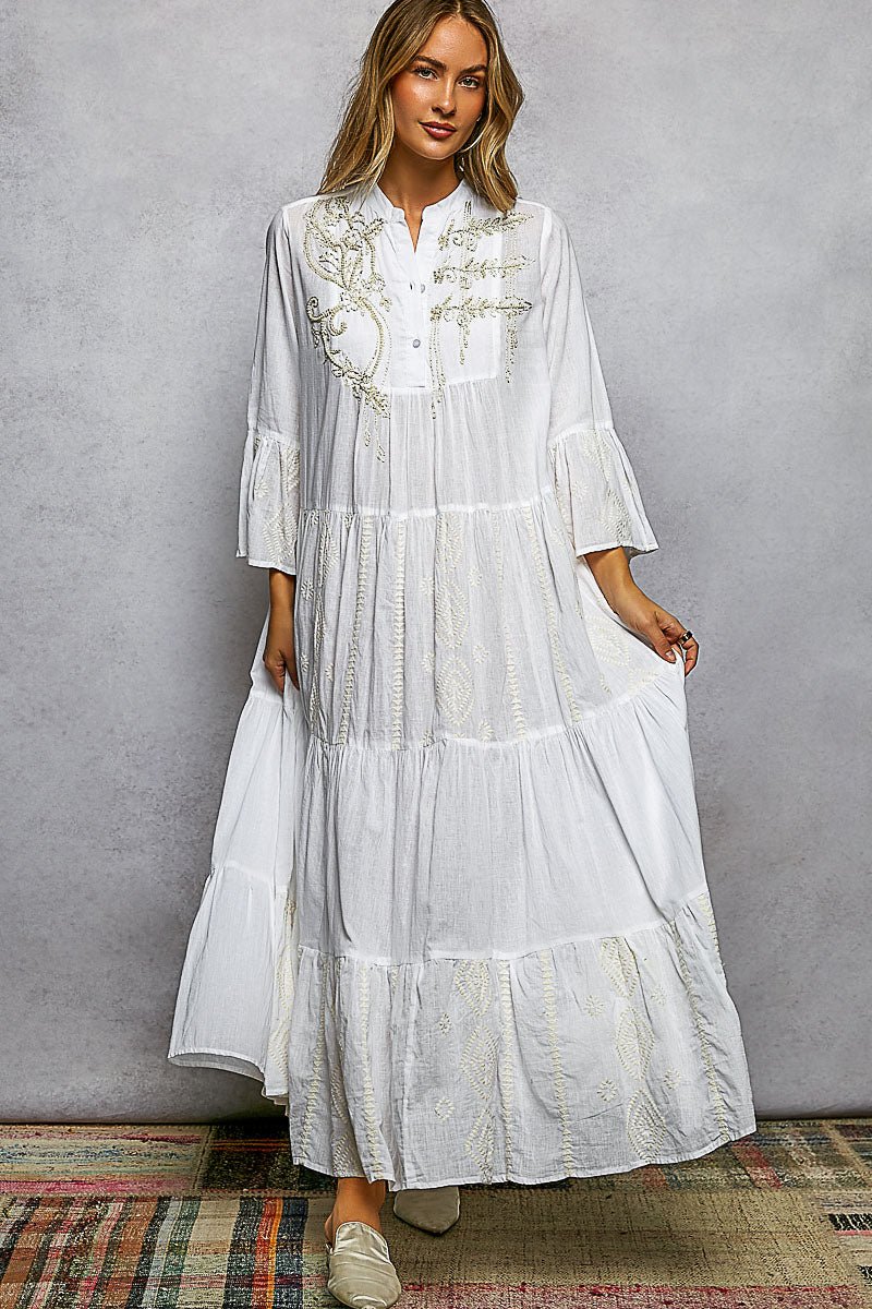 Ivory Meadow Embroidered Maxi - Brick + Boho