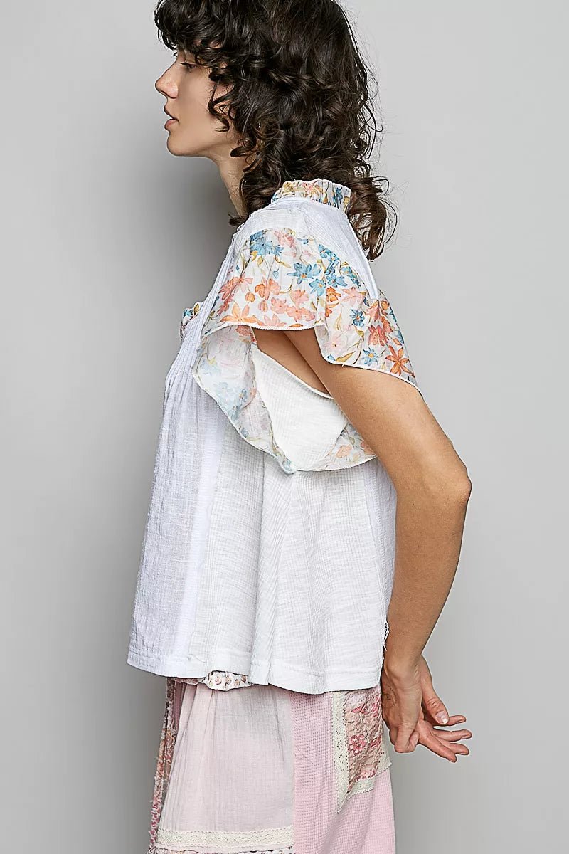 Ivory Ruffle Pintuck Blouse - Brick + Boho