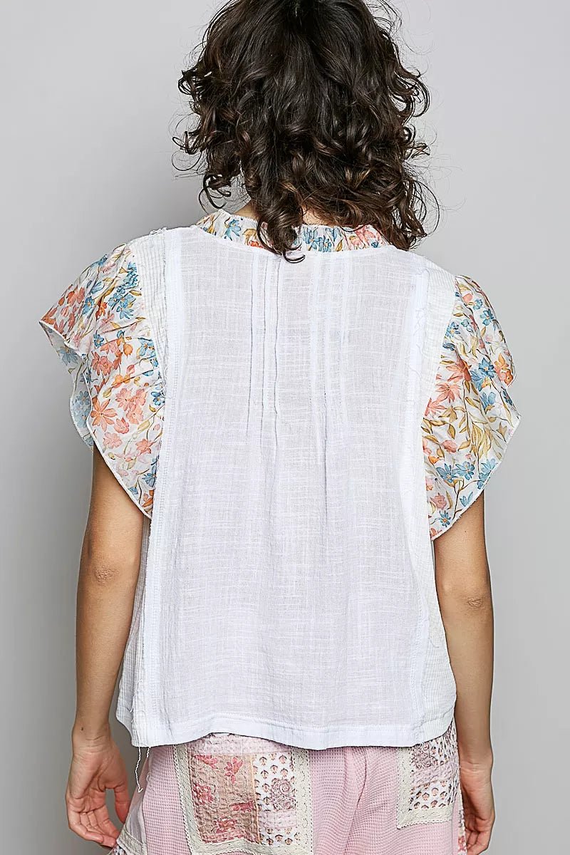 Ivory Ruffle Pintuck Blouse - Brick + Boho