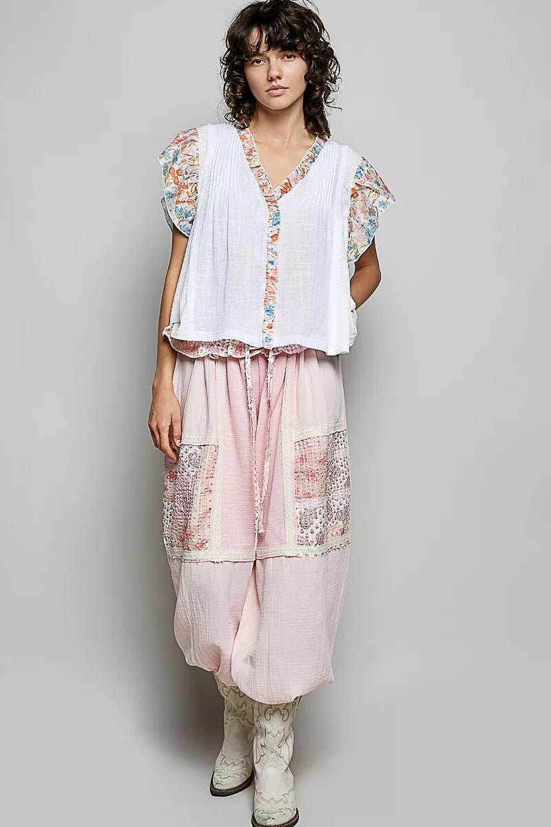 Ivory Ruffle Pintuck Blouse - Brick + Boho