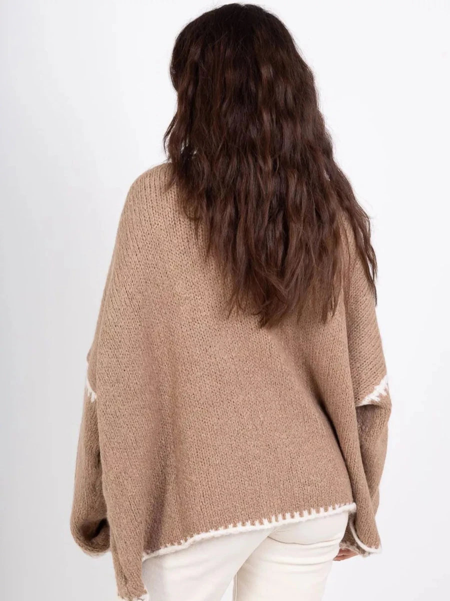 Jetset Contrast Trim Cardigan - Brick + Boho