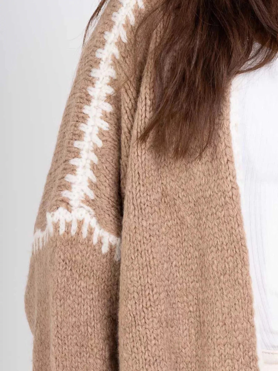 Jetset Contrast Trim Cardigan - Brick + Boho