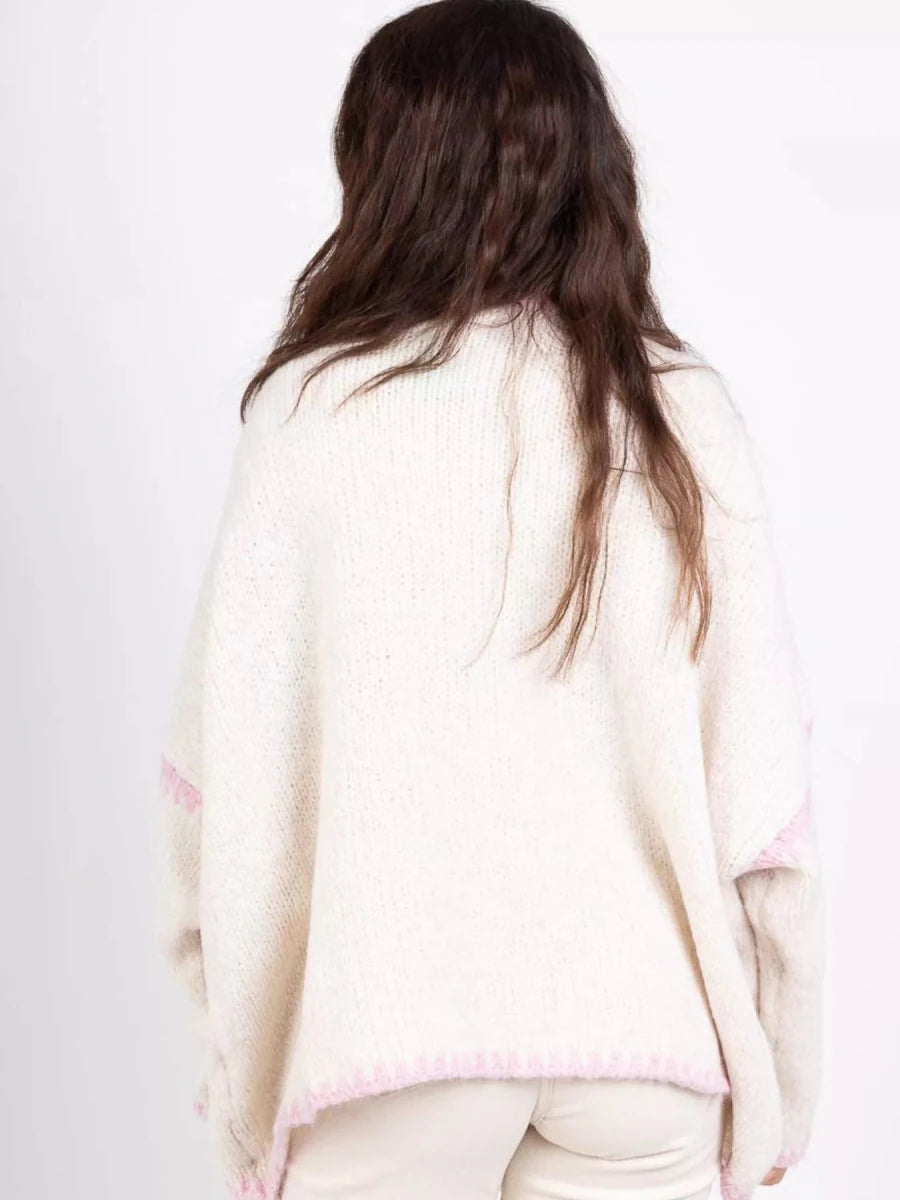 Jetset Contrast Trim Cardigan - Brick + Boho