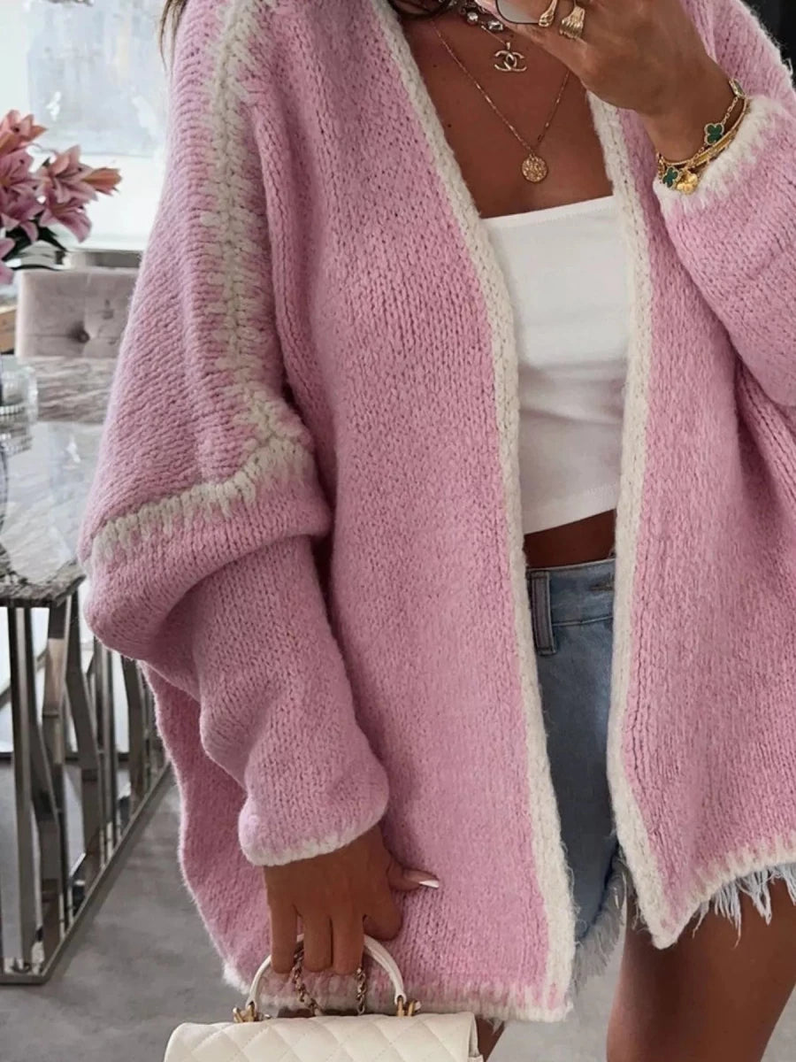 Jetset Contrast Trim Cardigan - Brick + Boho