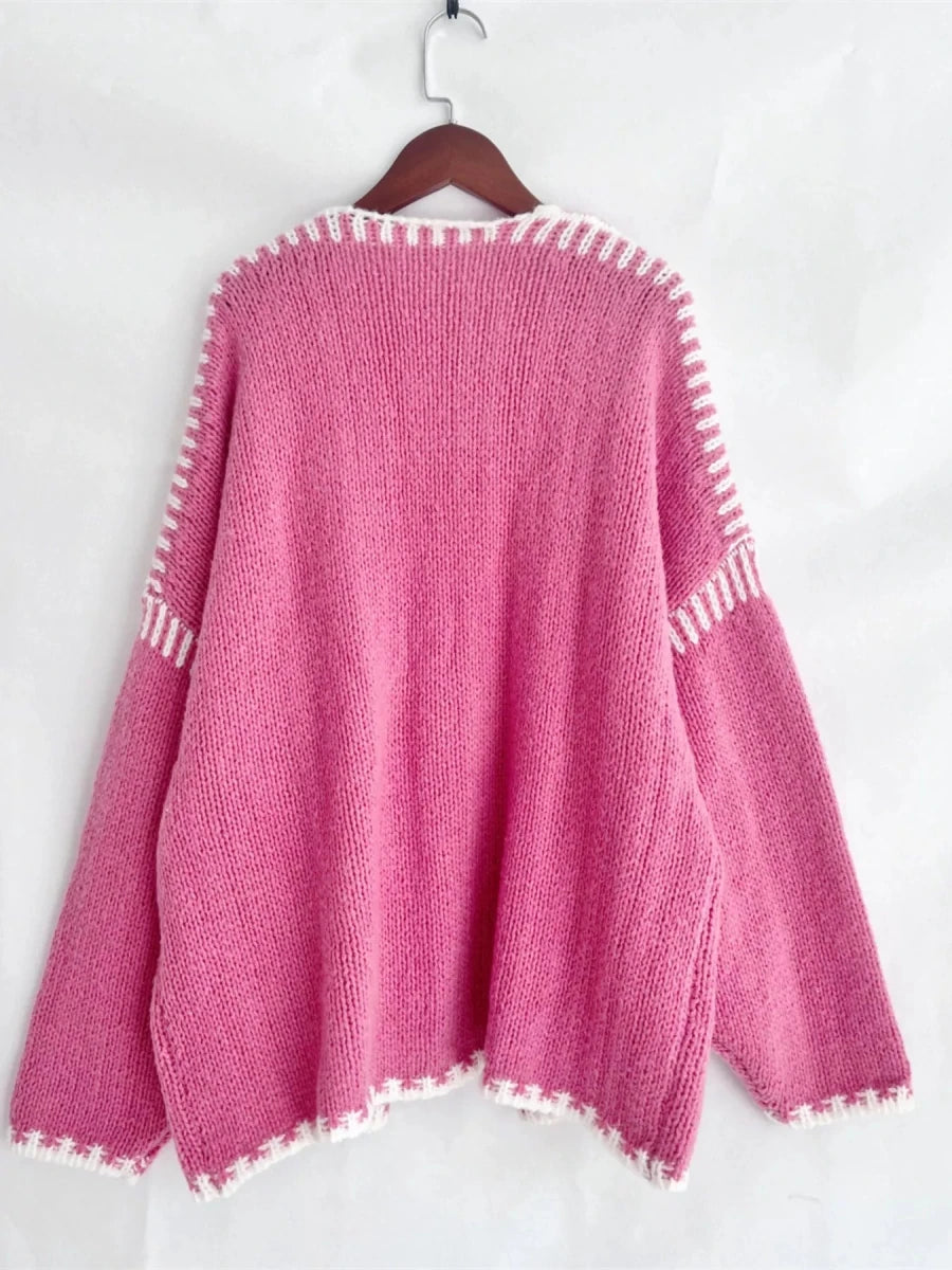 Jetset Contrast Trim Cardigan - Brick + Boho