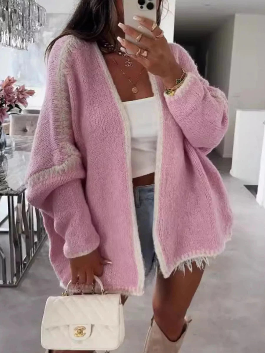 Jetset Contrast Trim Cardigan - Brick + Boho