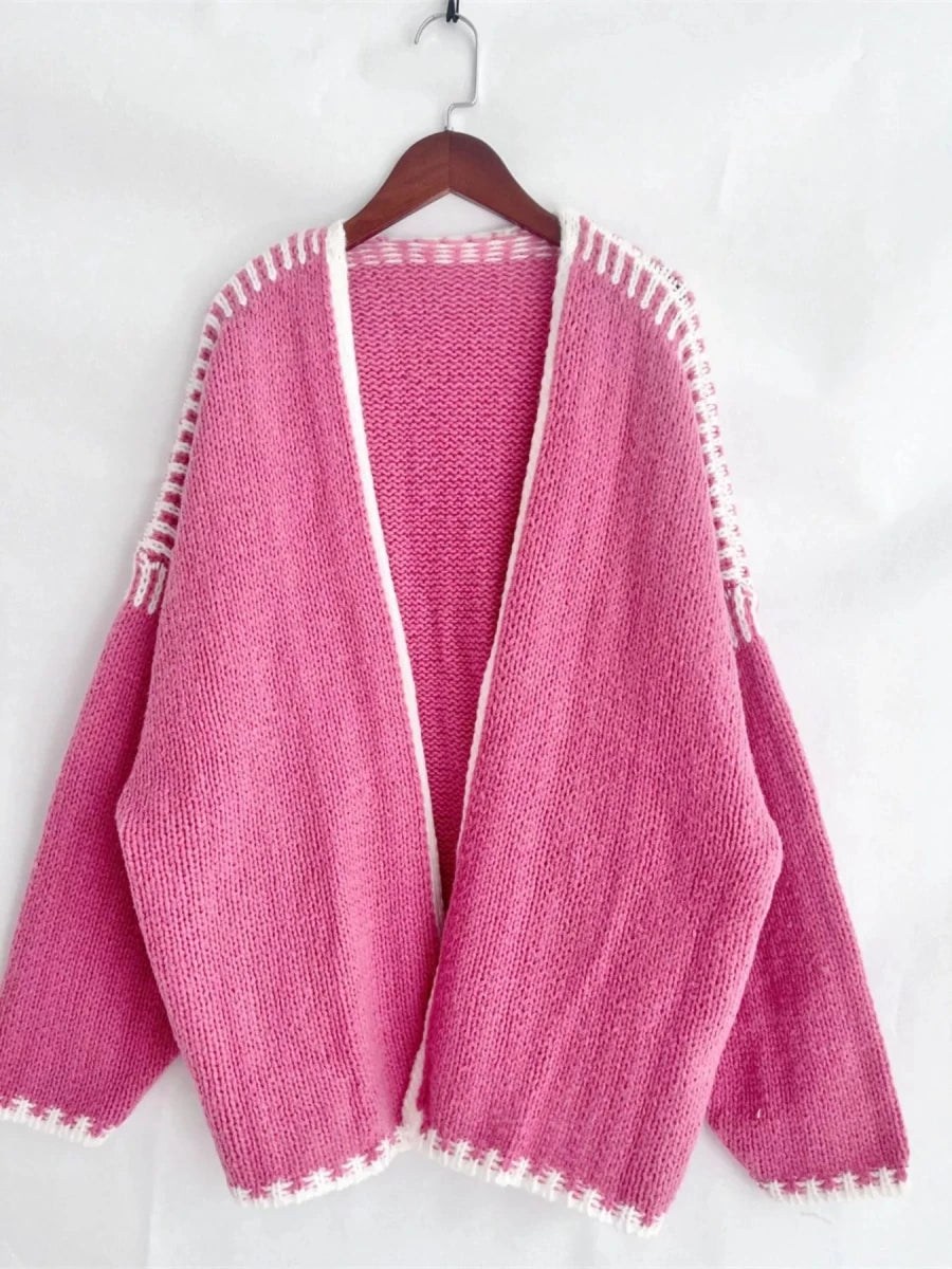 Jetset Contrast Trim Cardigan - Brick + Boho