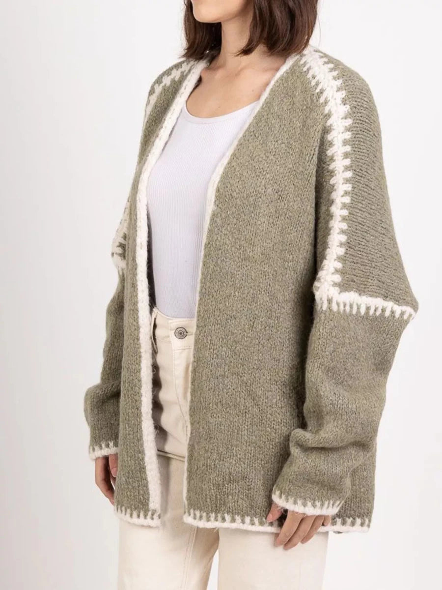 Jetset Contrast Trim Cardigan - Brick + Boho