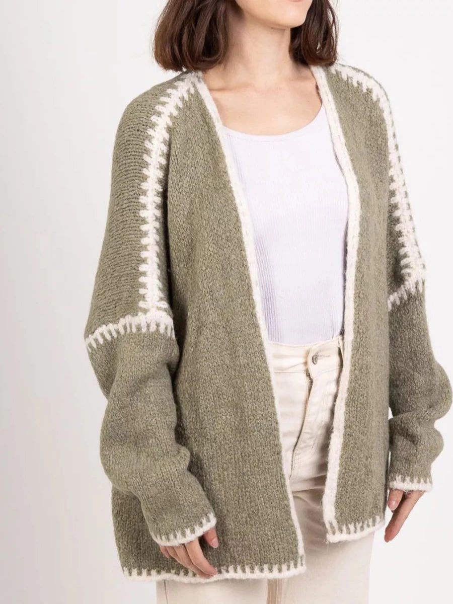 Jetset Contrast Trim Cardigan - Brick + Boho