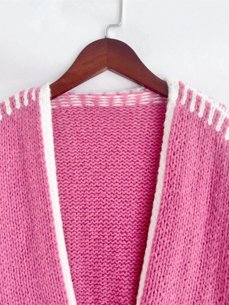 Jetset Contrast Trim Cardigan - Brick + Boho
