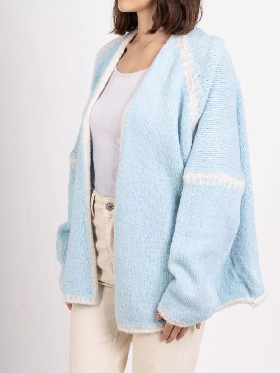 Jetset Contrast Trim Cardigan - Brick + Boho