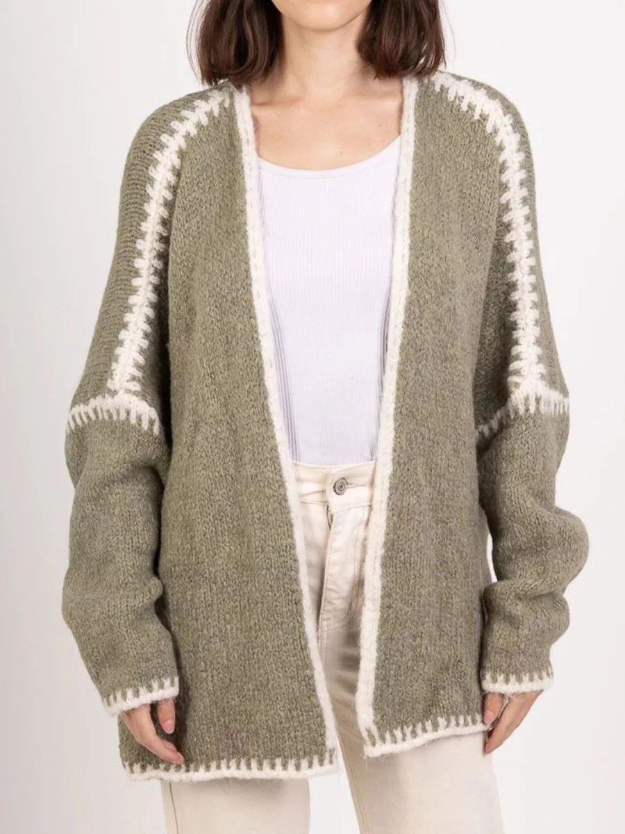 Jetset Contrast Trim Cardigan - Brick + Boho