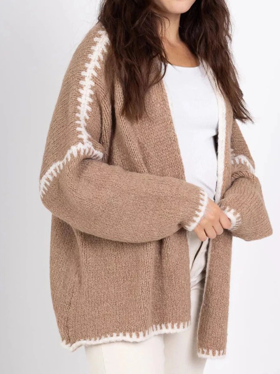 Jetset Contrast Trim Cardigan - Brick + Boho