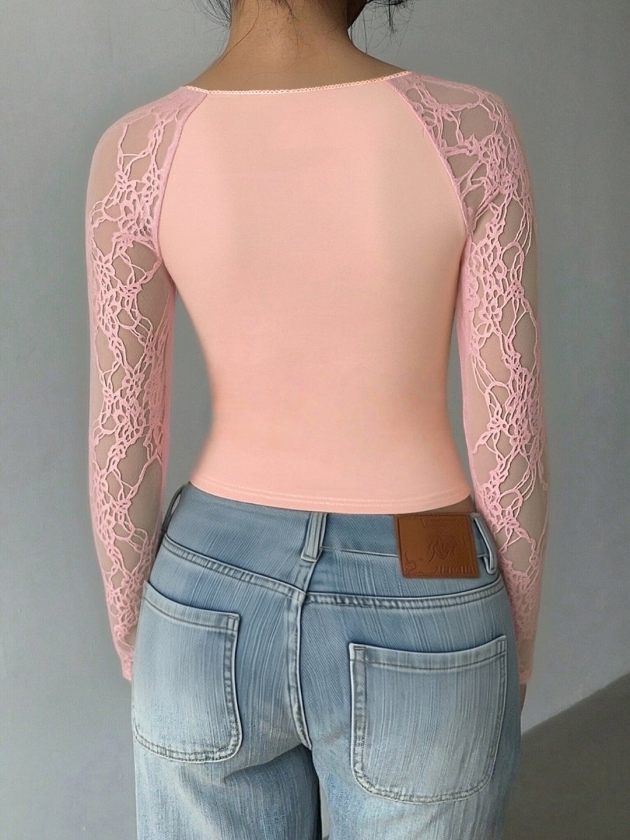 Lace Sleeve Square Neck Top - Brick + Boho