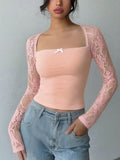Lace Sleeve Square Neck Top - Brick + Boho