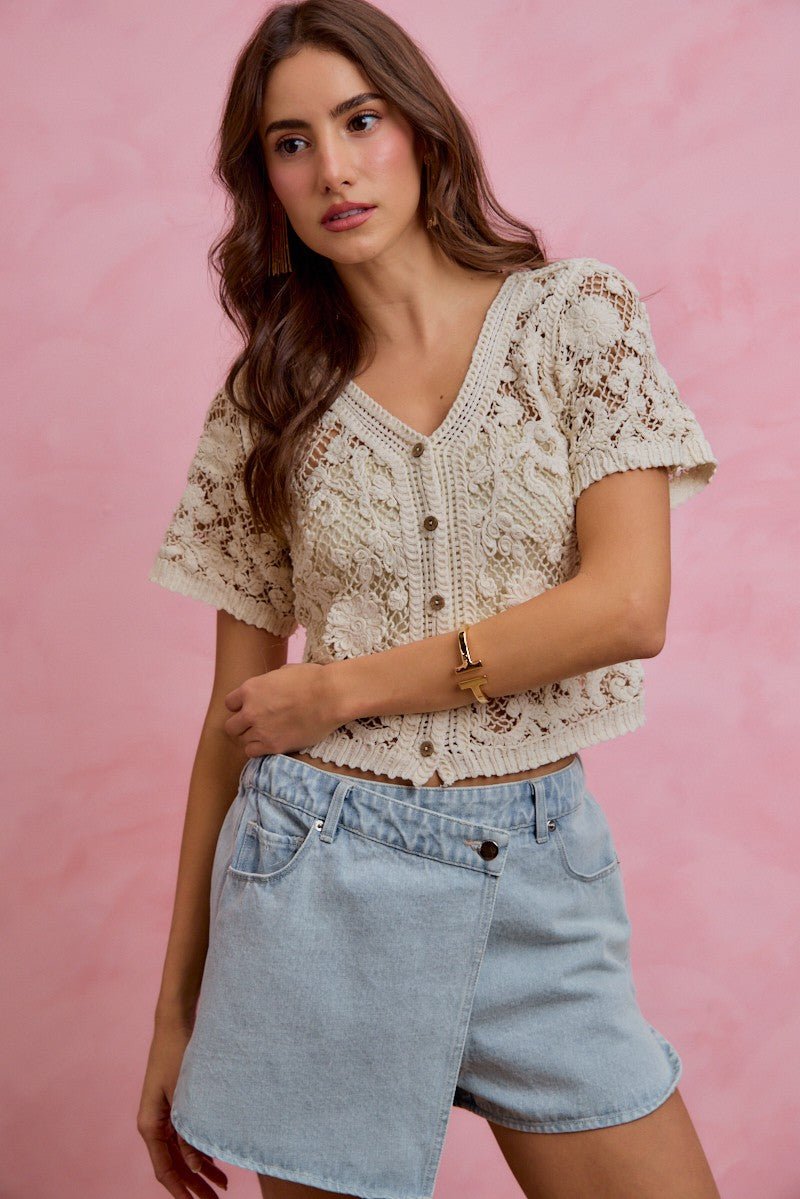 Lace Whispers Crochet Cardigan - Brick + Boho