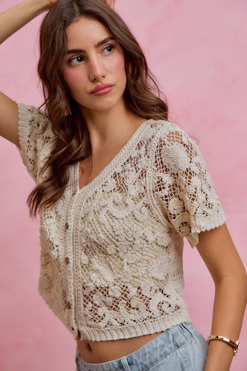 Lace Whispers Crochet Cardigan - Brick + Boho