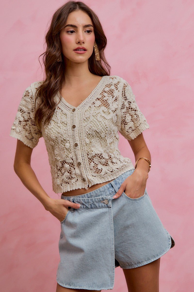 Lace Whispers Crochet Cardigan - Brick + Boho