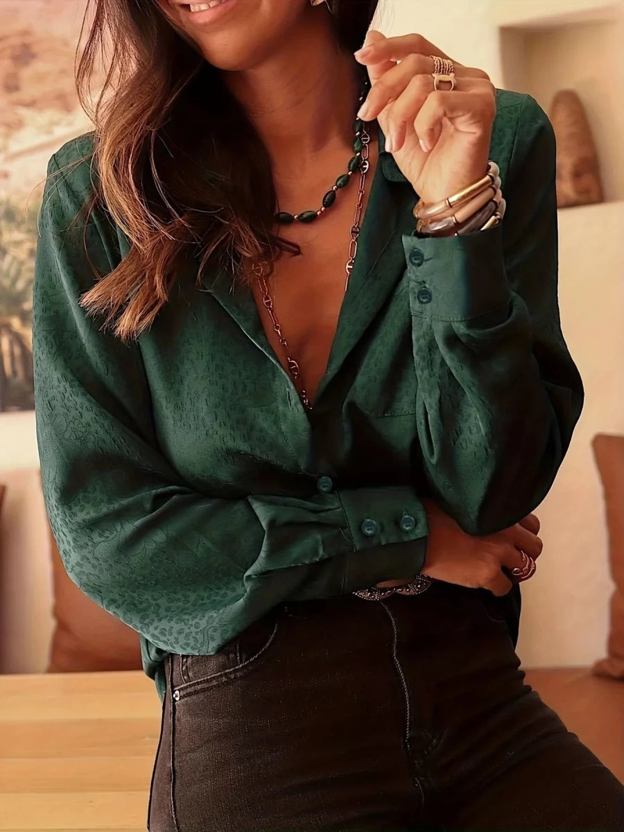 Leopard Button Up Long Sleeve Shirt - Brick + Boho
