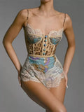 Leopard Print Lace Trim Romper - Brick + Boho