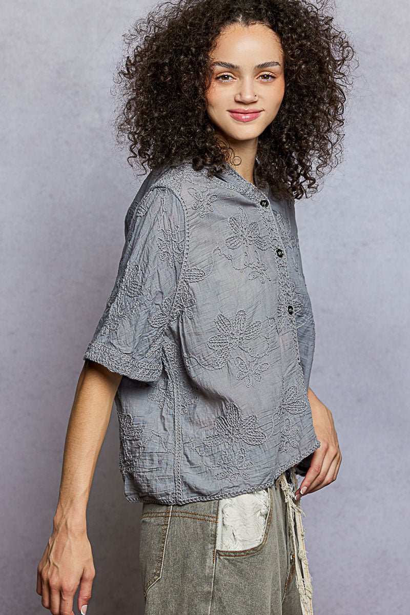 Meadow Bloom Hooded Shirt - Brick + Boho