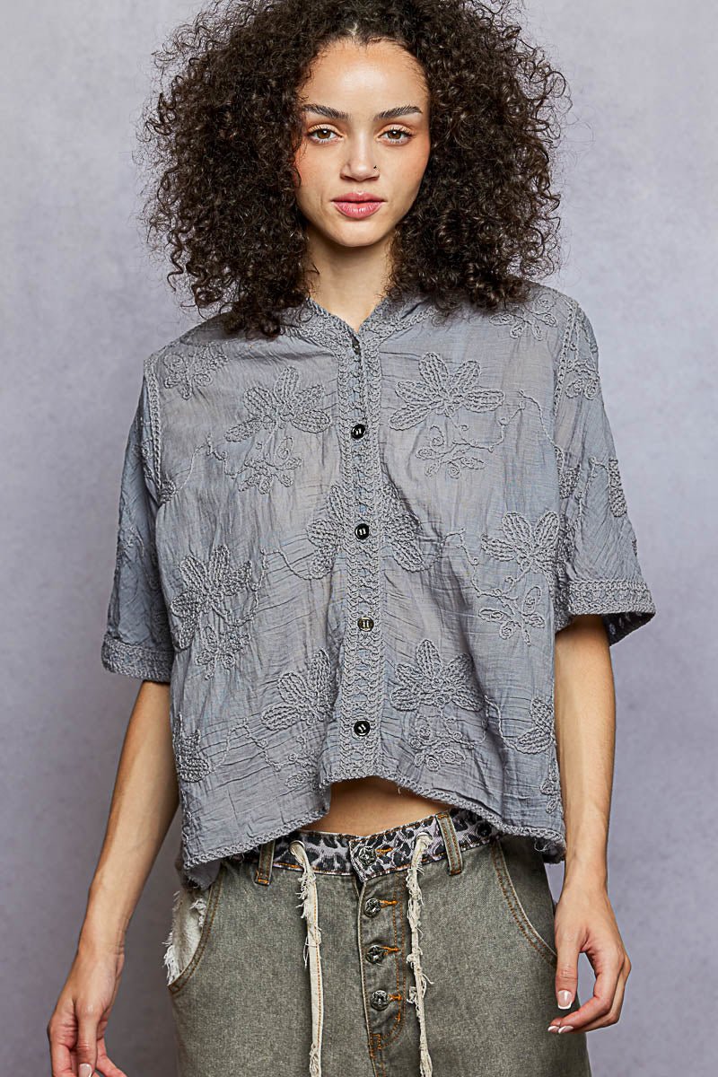 Meadow Bloom Hooded Shirt - Brick + Boho